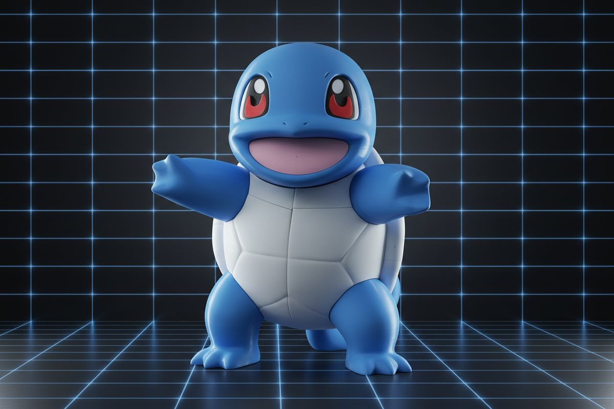 Squirtle Pokémon 3D printed figure with dark technical background